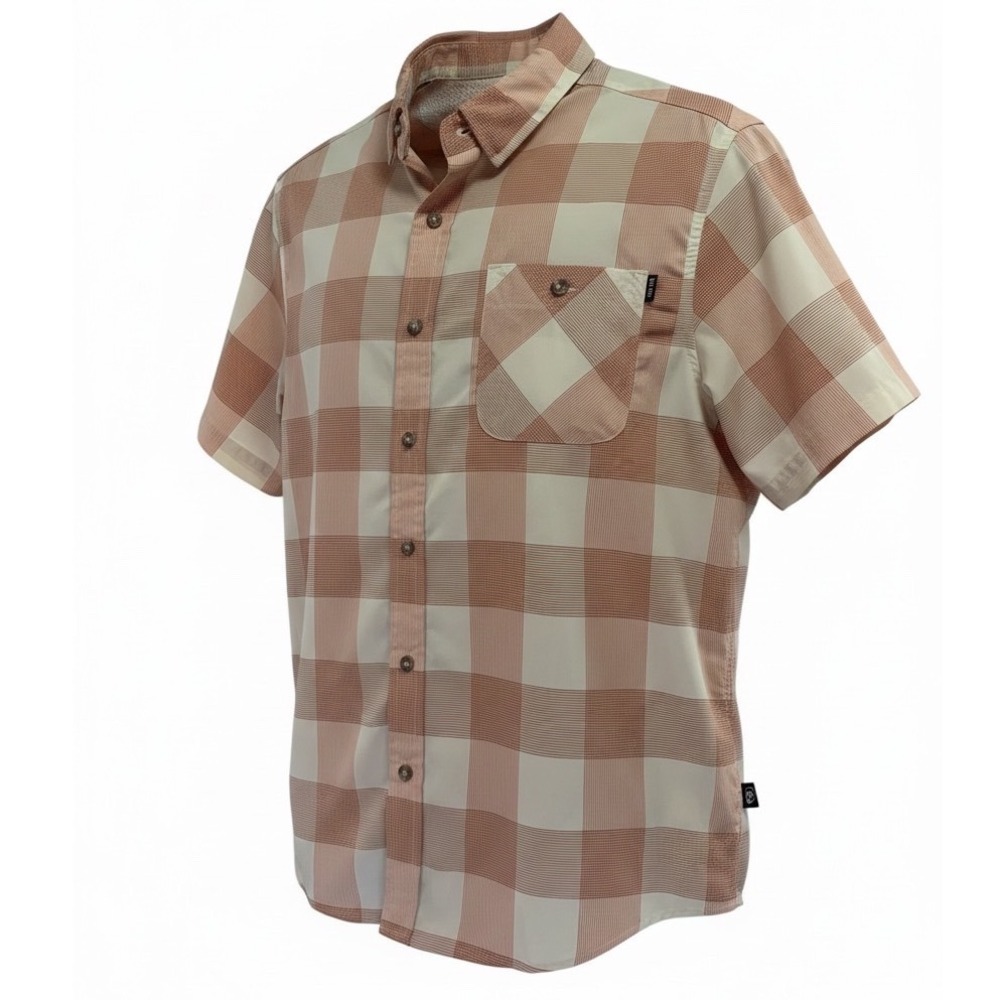 Howler Brothers Mens Small Peach White Plaid H Bar B Tech Fishing‎ Shirt (N6)